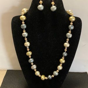 Glass Pearl Necklace and Earrings
